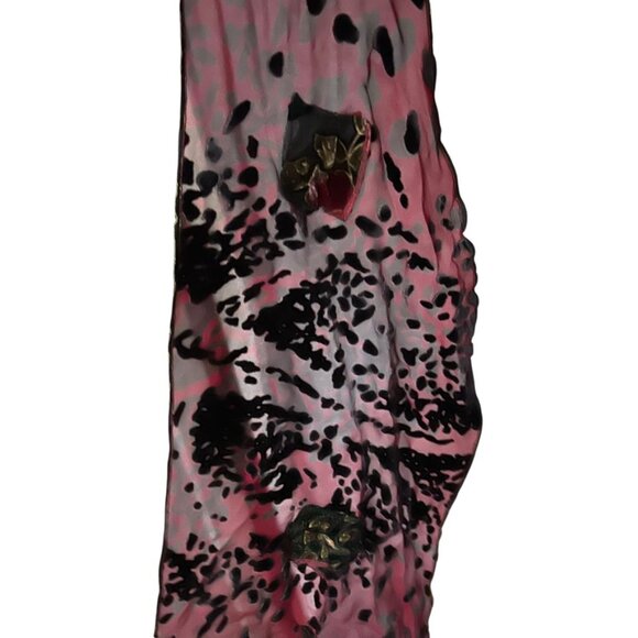 Art to Wear red burgundy Devore Burbout Velvet applique silk scarf - Picture 3 of 5